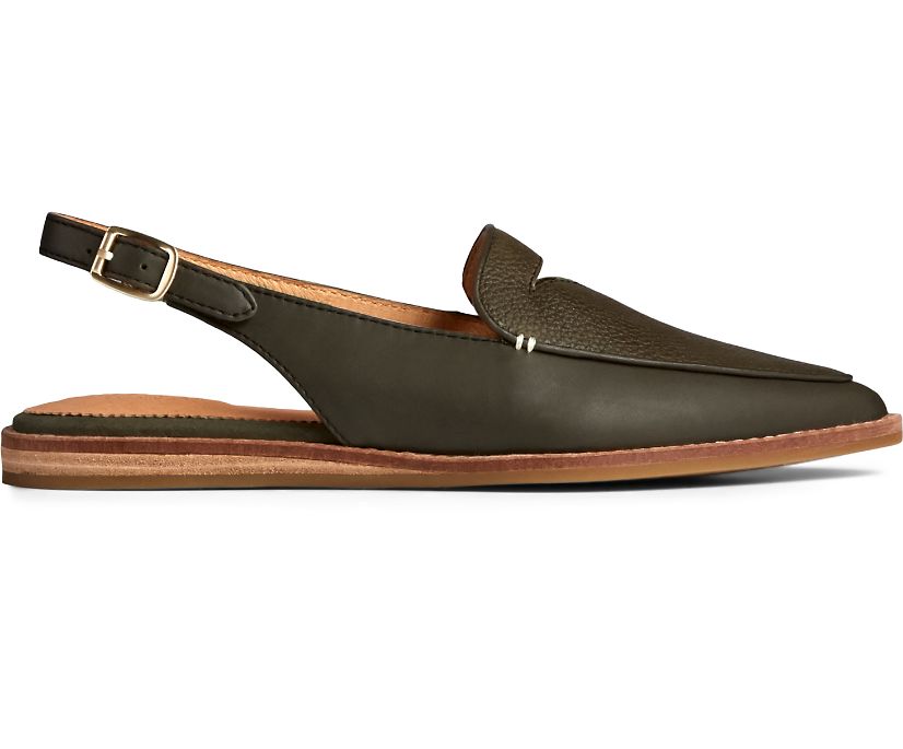 Sperry Saybrook Tumbled Leather Slingback Mules - Women's Mules - Olive [QG0518439] Sperry Ireland